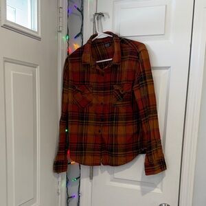 Volcom Red and Orange Plaid Flannel Shirt